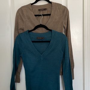 The Limited V-Neck Sweaters in Teal and Beige